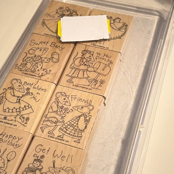 Stampin Up! 2005 Mouse Rubber Stamps Set Of 8 Mounted On Wood For Crafting & Car - Picture 2 of 3